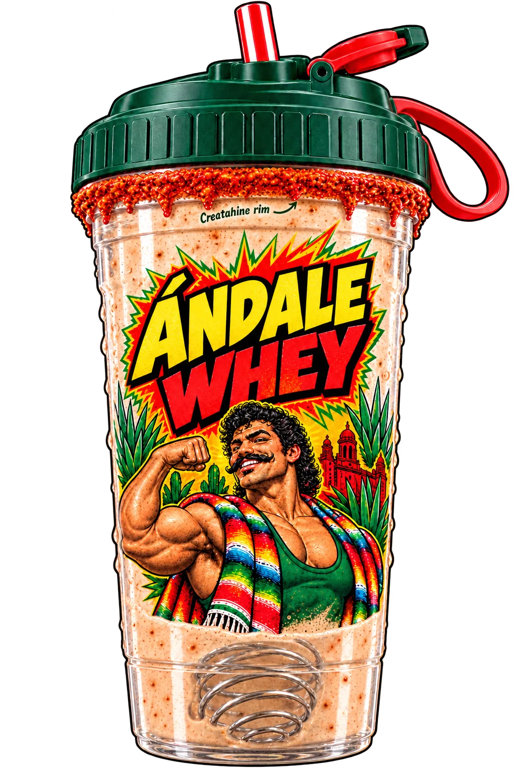 Reusable straw shaker with Ándale Whey branding