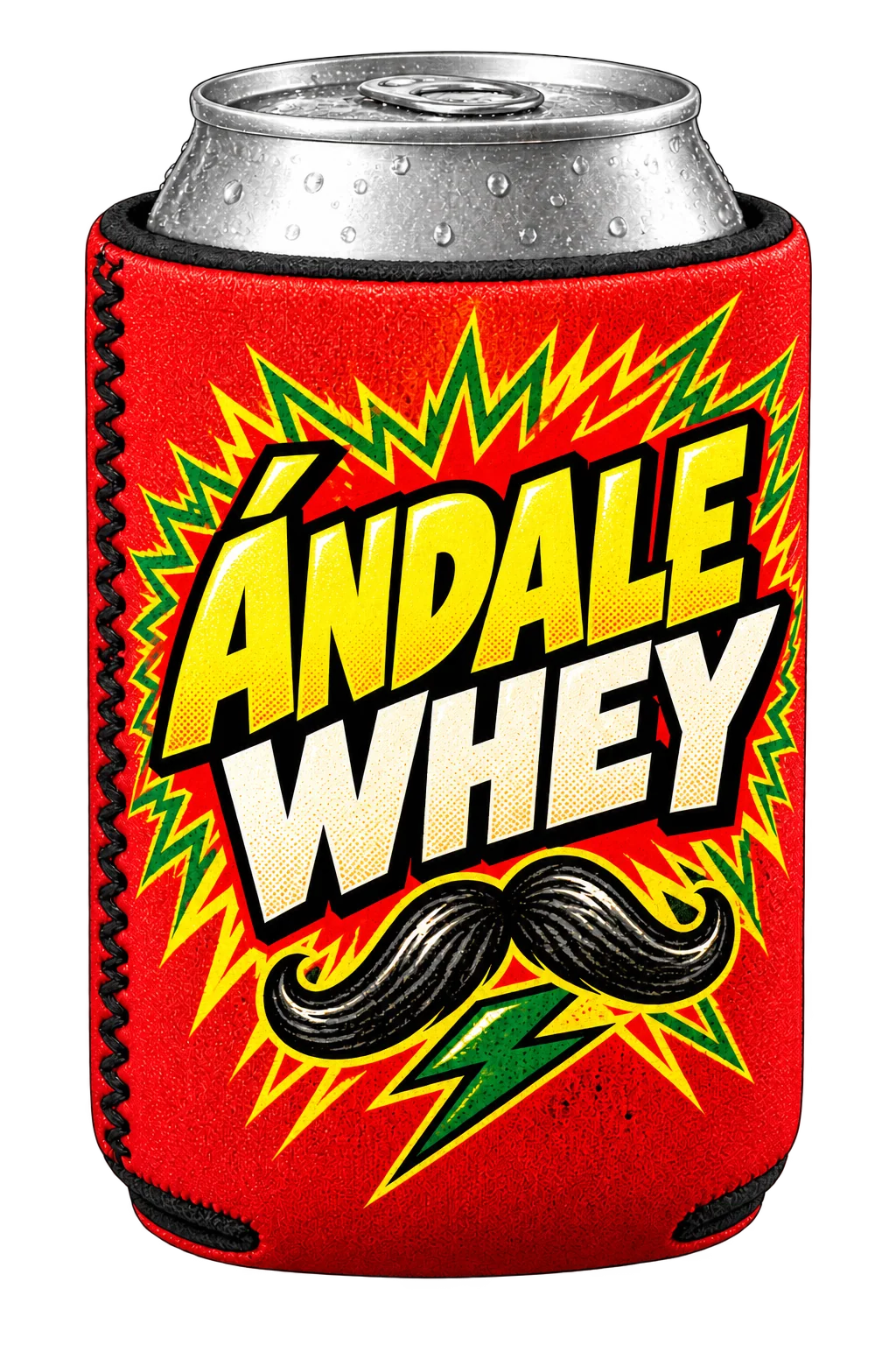 Branded can cooler with Ándale Whey branding